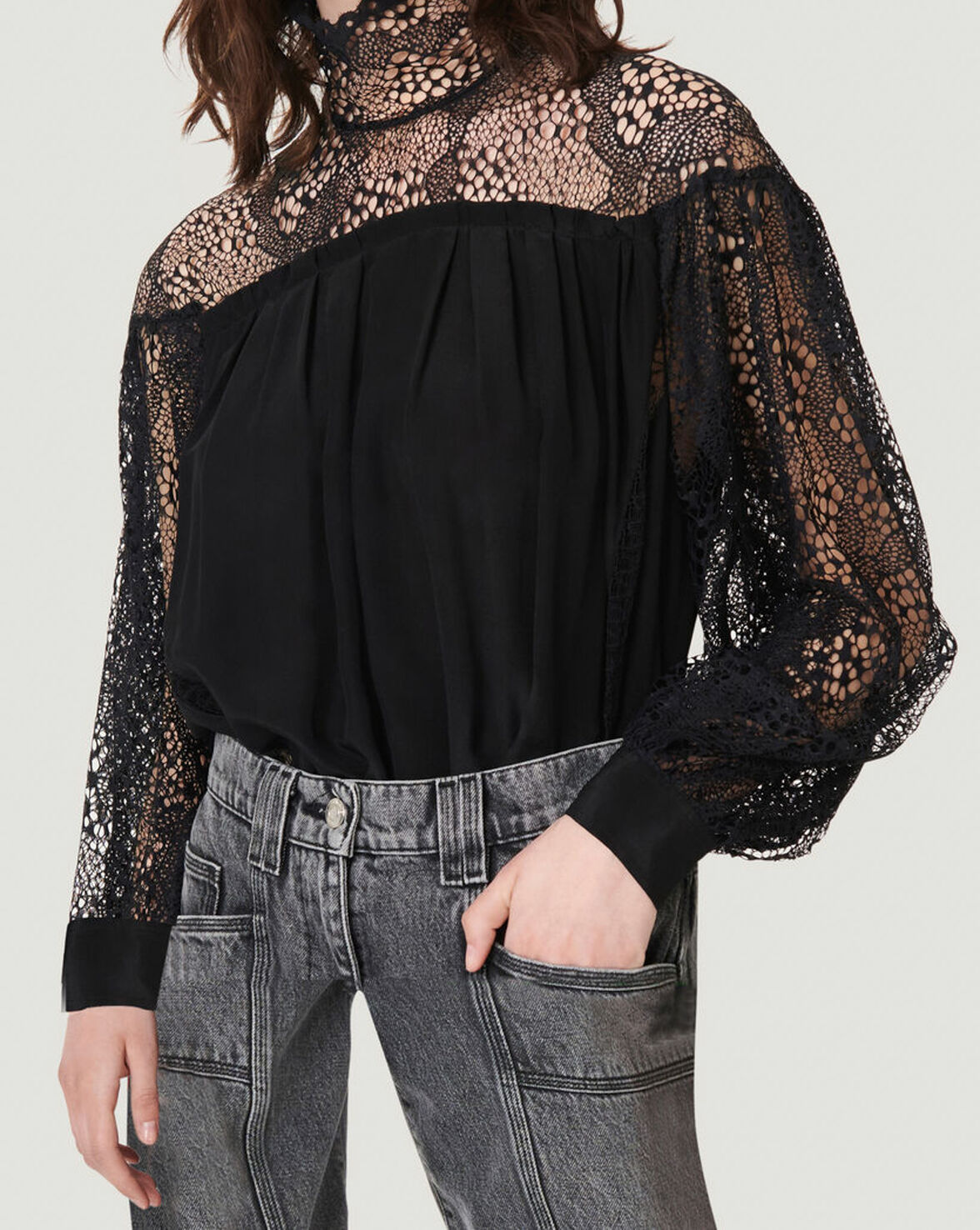 DIGWED OPEN LACE HIGH NECK TOP image number null
